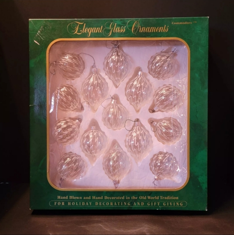Vintage Hand Blown & Decorated Glass Christmas Ornaments Boxed Set of 15